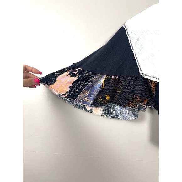 Boho XS Floral Butterfly Sleeve Top Oversized Festival Coastal Fairycore Bat - Picture 8 of 15